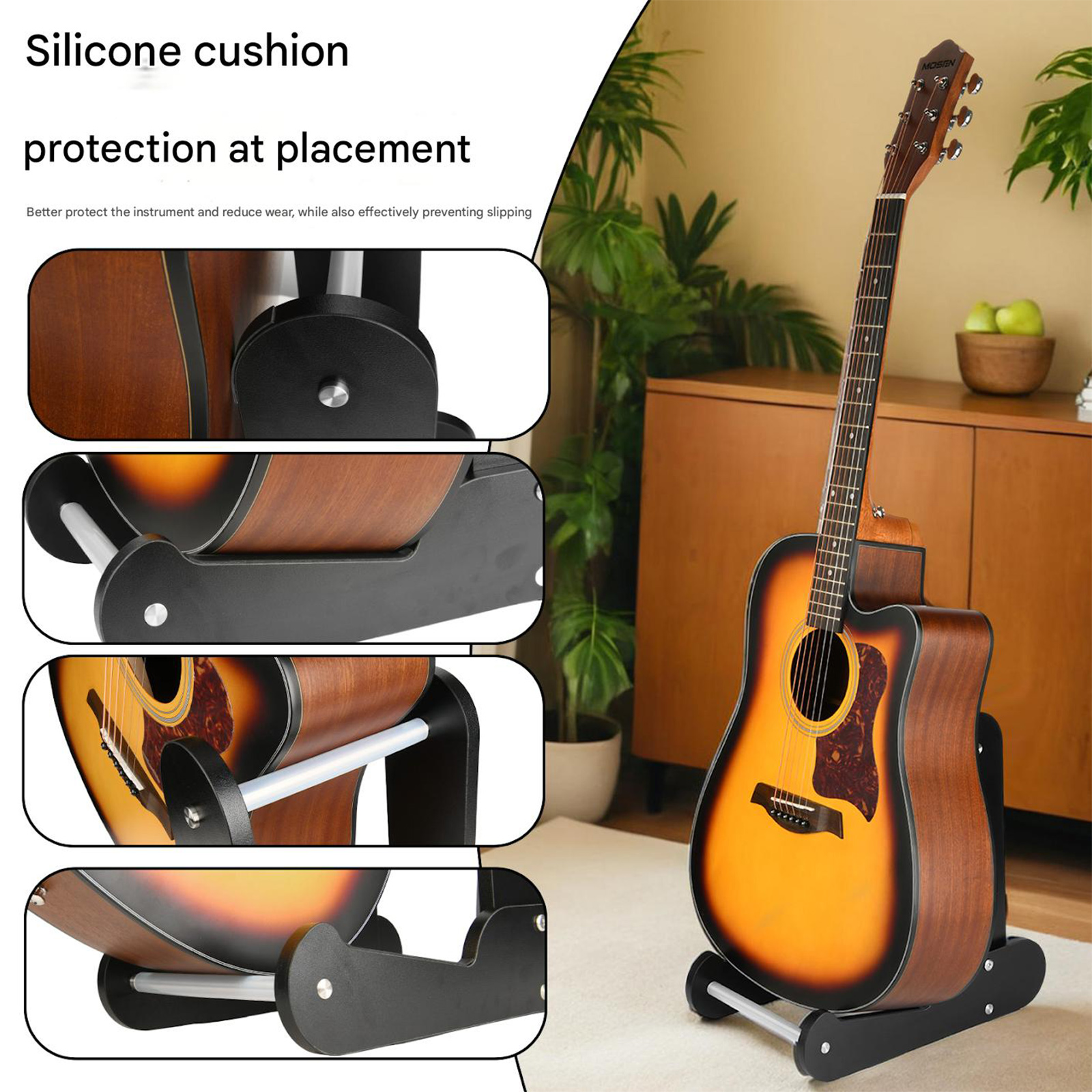 Easy Assemble Acoustic Guitar Rack Nonslip Floor Guitar Holder Portable Musical Instrument Display Stand Enduring