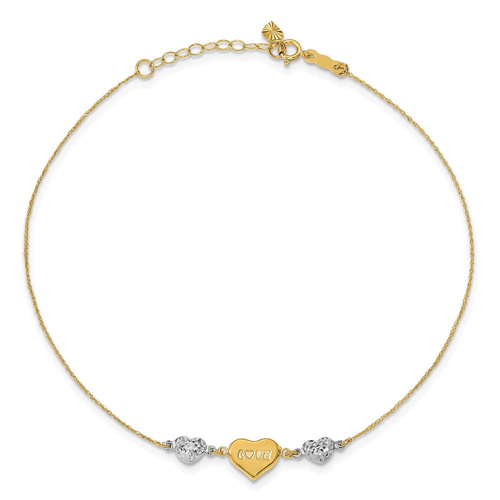 Sky Jewelers - Real 14kt Two-tone Diamond-cut Puffed Heart LOVE 