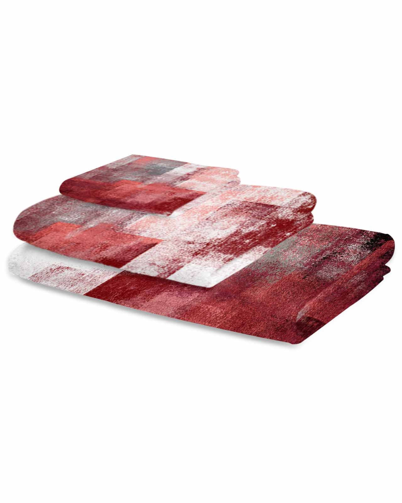 Red Grey Oil Painting Towel Set of 3, Soft Microfiber Bath Towels, Hand Towel, Washcloths, Abstract Modern Street Smear Art Quick-Dry Absorbent Towels for Bathroom Kitchen Hotel Beach Gym Spa