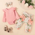 thumbnail image 2 of Odeerbi Infant Two-piece Set Baby Infant Girls Bow Outfits Flowers Print Ruffle Cotton Clothes Toddler Kids Bow Three-piece Outfit Pink, 2 of 9