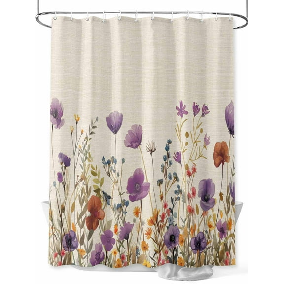 Shower Curtains Purple Flower Floral Leaves Bath Curtain Branch Plant Nature Waterproof Bathroom Shower Curtain Set with Hooks Decoration 72 x 84 Inches