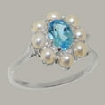 thumbnail image 2 of LBG British Made 925 Sterling Silver Natural Blue Topaz & Cultured Pearl Womens Cluster Ring - 33 size options - Size 5.25, 2 of 6