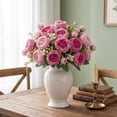 thumbnail image 5 of JHyouerji Faux Peony Rose Artificial Flower Bouquet 13x2 Inch Rose Purple Plastic Floral Stem for Wedding Table Home Vase Decor, 5 of 7