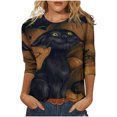 thumbnail image 1 of Blusa clásica de cuello redondo de manga larga con estampado de novedad de Halloween para mujer Pompotops FGAJ6273, 1 of 5