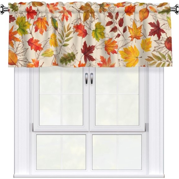 Fall Short Curtains for Windows Autumn Leaves Valance Curtain for Bedroom 54"x18",Maple Leaf Farmhouse Window Curtains Rod Pocket Valances for Kitchen Decoration
