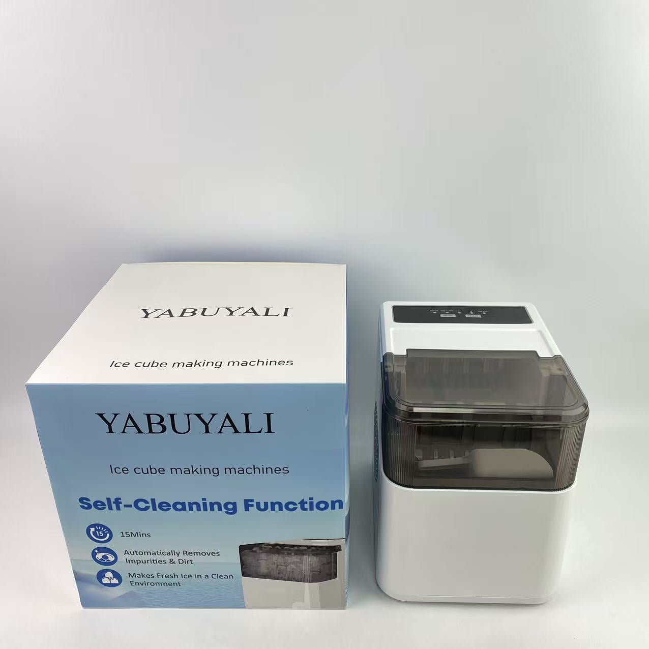 YABUYALI Ice cube making machines,Countertop Ice Maker Machine with Handle, 26lbs Per Day, 9 Ice Cubes Ready in 6 Mins, for Home/Kitchen/Camping/RV (White)