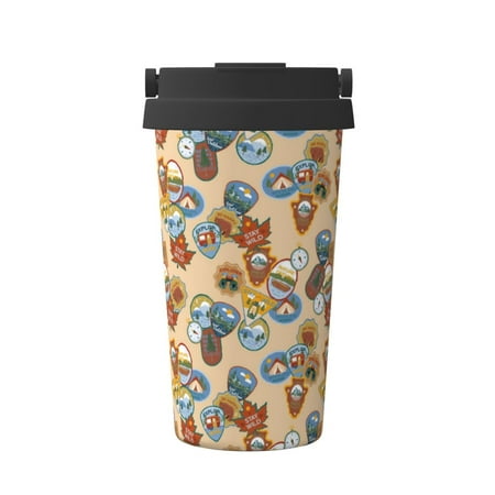 

Matuu Camp Badge for Insulated Coffee Mug Reusable Travel Coffee Cup Spill Proof 16oz Stainless Steel Coffee Cups for Hot/Ice Coffee Tea