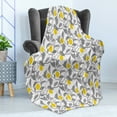 thumbnail image 4 of Lemon Soft Flannel Fleece Throw Blanket, Citrus Fruits on Greyscale Tree Branches Vintage Style Illustration Ornate, Cozy Plush for Indoor and Outdoor Use, 50" x 70", Grey Yellow White, by Ambesonne, 4 of 5