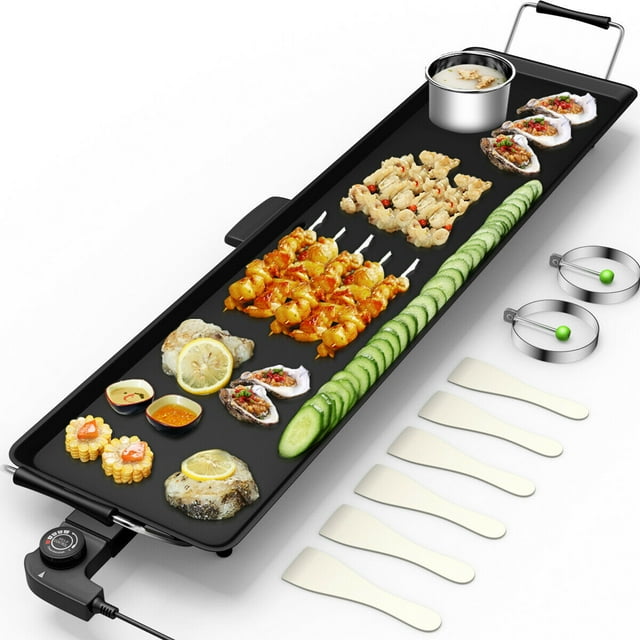 Costway Plaque de Cuisson Électrique Teppanyaki pour Gril de Table BBQ Barbecue Antiadhésive Camping