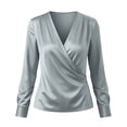 thumbnail image 5 of Zynoxe Long Sleeve Shirts for Women Lightweight Smooth Satin Womens Tops Fashion Versatile Solid Color V Neck Shirt Top Elegant Wrap Front Casual Blouse Business Casual Outfits 2XL, 5 of 10
