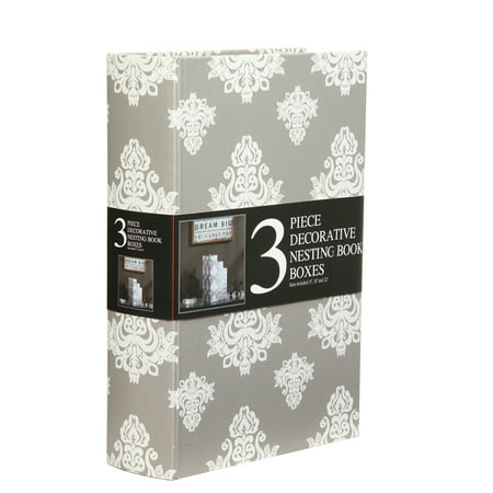 Decorative Nesting Storage Book Boxes, Set of 3, Grey ...