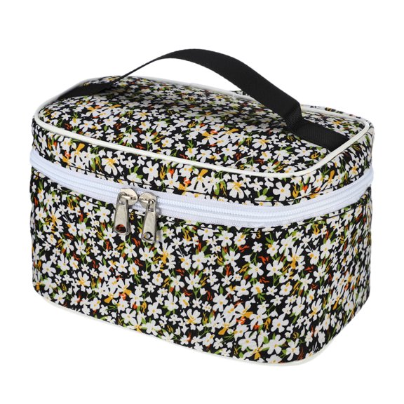 1 Pc Lady Portable Peony Travel Cosmetic Bag for Vacation Business Travel Black Polyester