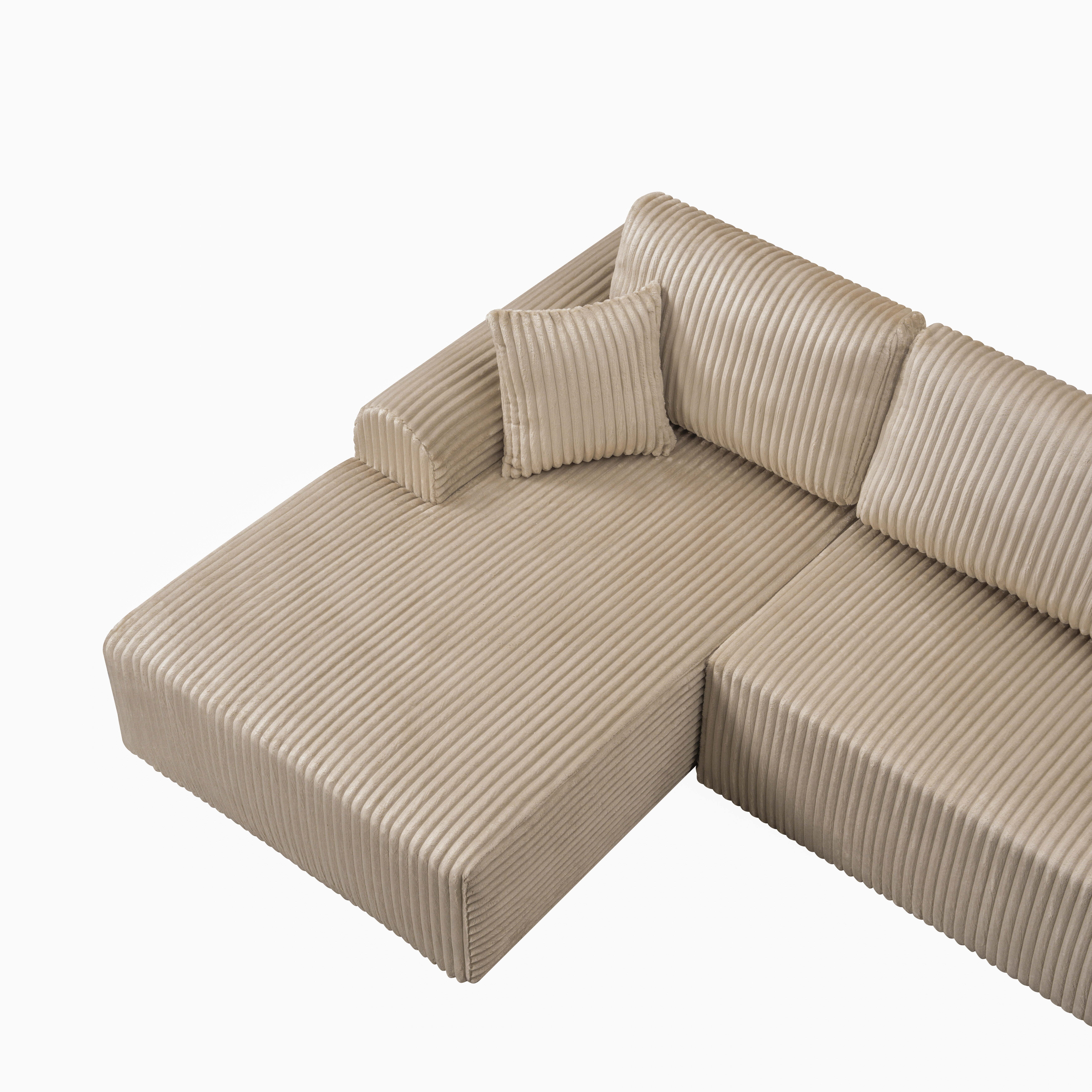 Shikeyi 109" Cloud Modular Sectional Sofa Couch with L-Shape Chaise,Modern Minimalist Upholstered Boneless Couches for Living Room Bedroom, Camel