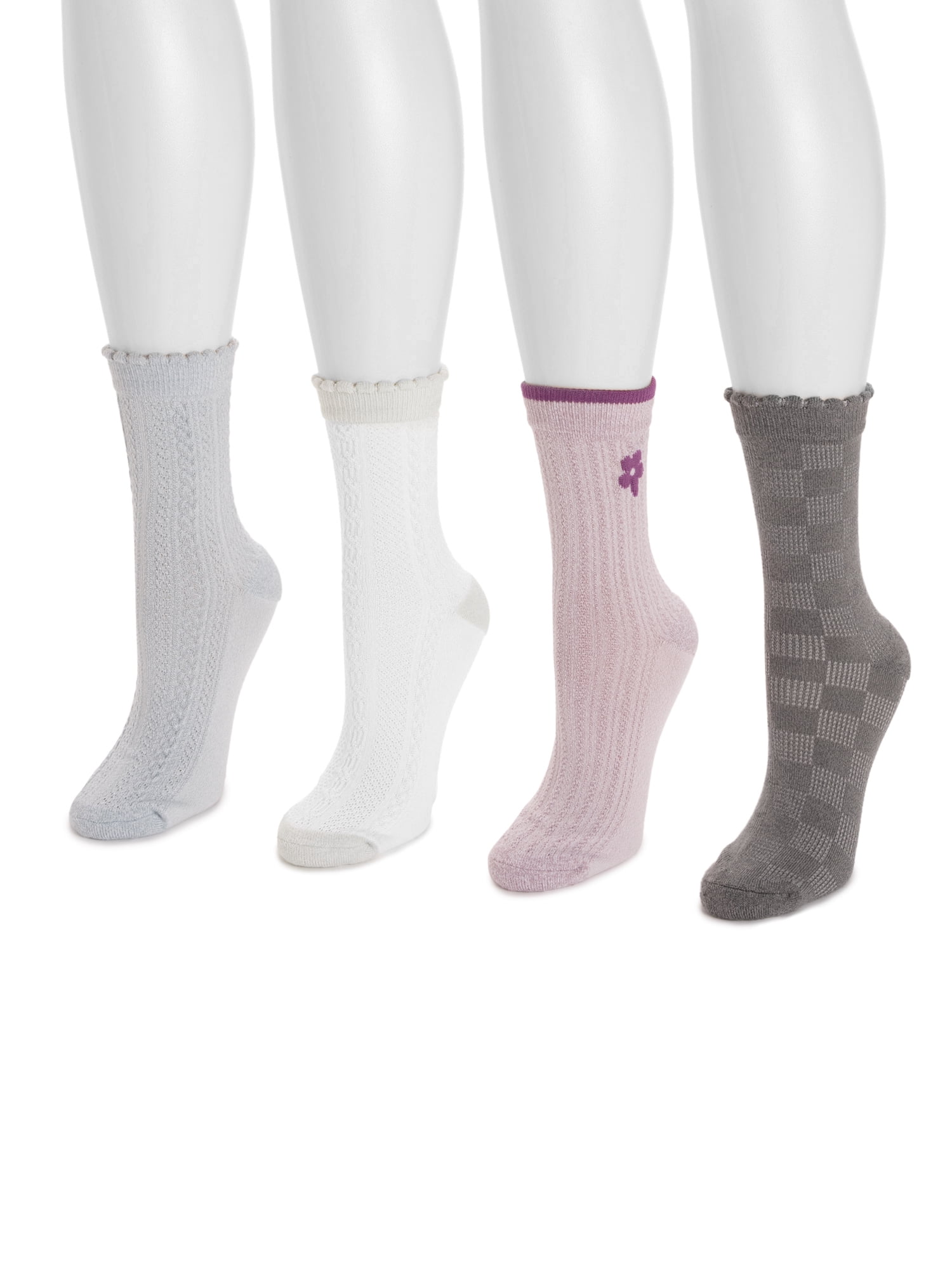 MUK LUKS Women's Dream Step Crew Socks, 4-Pack, OSFM