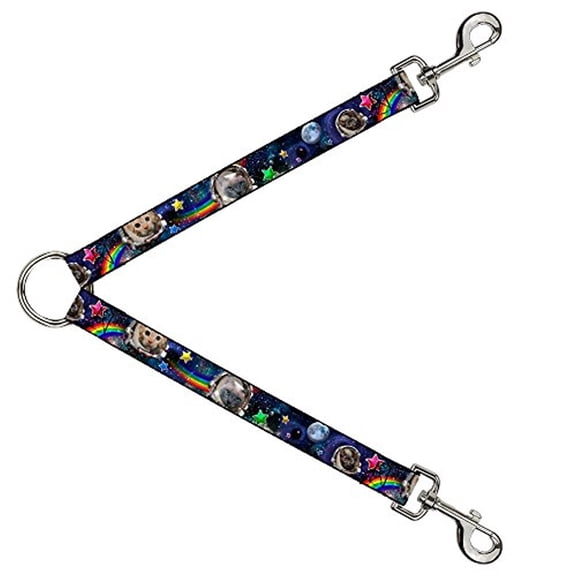 Buckle-Down Leash Splitter - Astronaut Cats in Space Rainbows Stars - 1" Wide - 30" Length