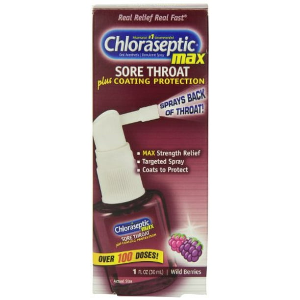 4 Pack Chloraseptic Max Sore Throat Spray Wild Berries 1 Oz Each