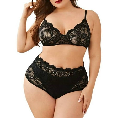

ORQ Women Plus Size Sexy Lace Underwear Bra Two-pieces Lingerie Set
