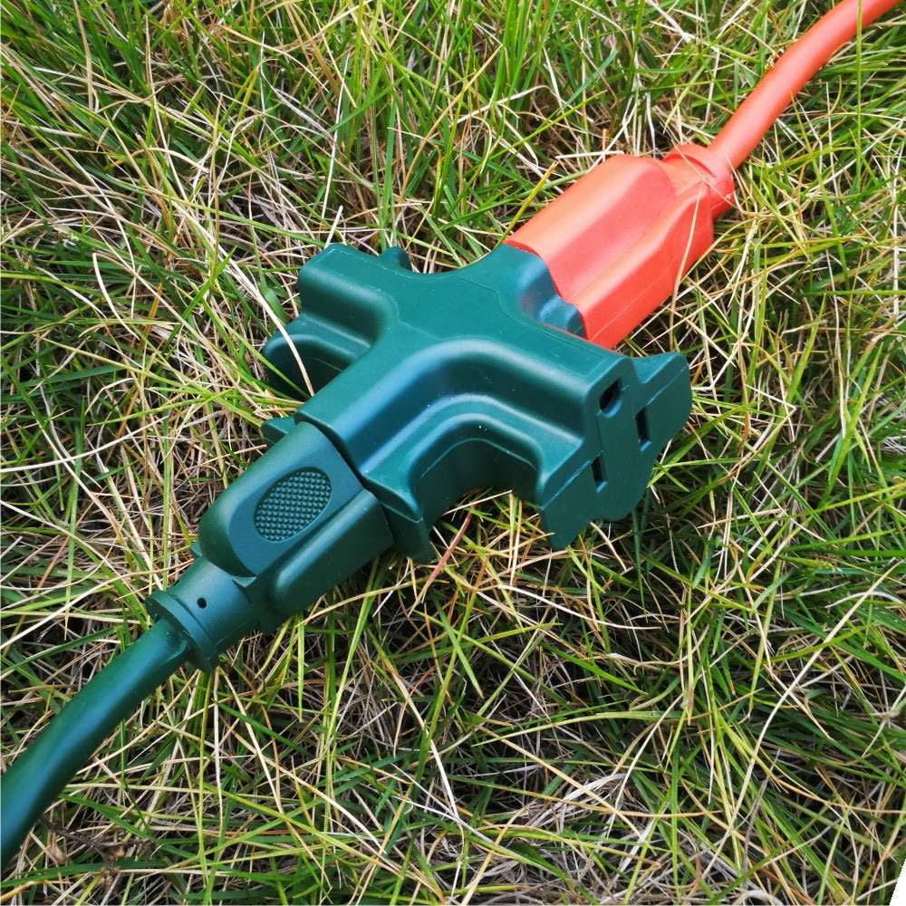 Hyper Tough Heavy Duty 3 Way Grounded Outlet Green Indoor Use Adapter, 15 Amps