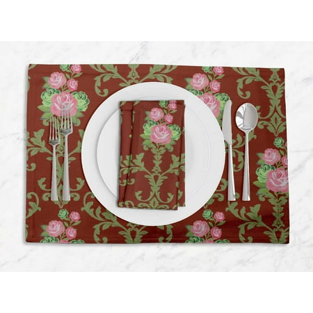 

S4Sassy Red Floral Damask Floral Washable Placemats & Napkins Table Decor Dining Mats