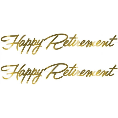 Beistle 2 Piece 11" x 5' 6" Gold Happy Retirement Party Decorations, Going Away Farewell Banners for Office or Home
