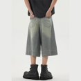 thumbnail image 7 of XDZJLR Mens Shorts Baggy Jeans Jorts Fit Solid Color Fashion Casual with Pocket Street Dance Skateboard Activewear Pants for Men Blue S, 7 of 7