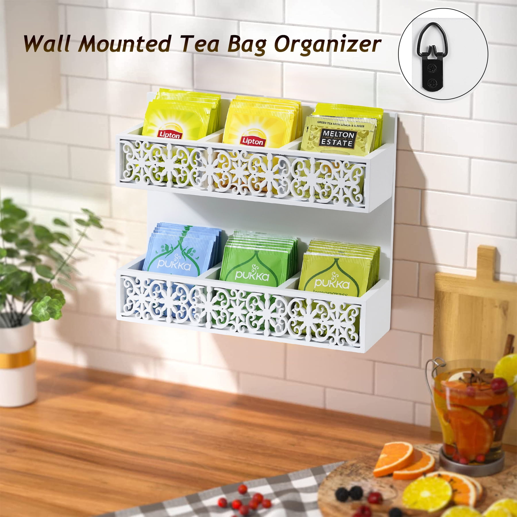 3 Tier Stackable Tea Bag Organizer with 5 Hooks Metal Wire Basket Coffee  Condiment Snack Rack Holder Countertop Caddy Bin Wall Mount Shelf for  Office Kitchen Cabinet Pantry Patent Desgin in Dubai -