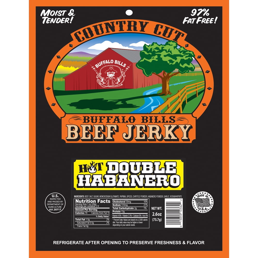 Buffalo Bills 2.6oz Double Habanero Country Cut Beef Jerky – Six 2.6oz Packs