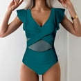 thumbnail image 6 of LYMAYTER Womens One Piece Swimsuit Slim V Neck Bathing Suit Ruffle Sleeve Beachwear Swimwear S-2XL, 6 of 10