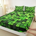thumbnail image 3 of Homewish Square Checkered Kids Twin Sheet Sets, Cartoon Building Gamers Twin Fitted Sheet, Black Green Block Patchwork Flat Sheet, Microfiber Bedroom Decor, 3 Pieces, 3 of 7