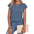 thumbnail image 2 of Women's Loose Fit Cap Sleeve Tops Comfort Crewneck Casual T-Shirt for Summer Blue XL, 2 of 5