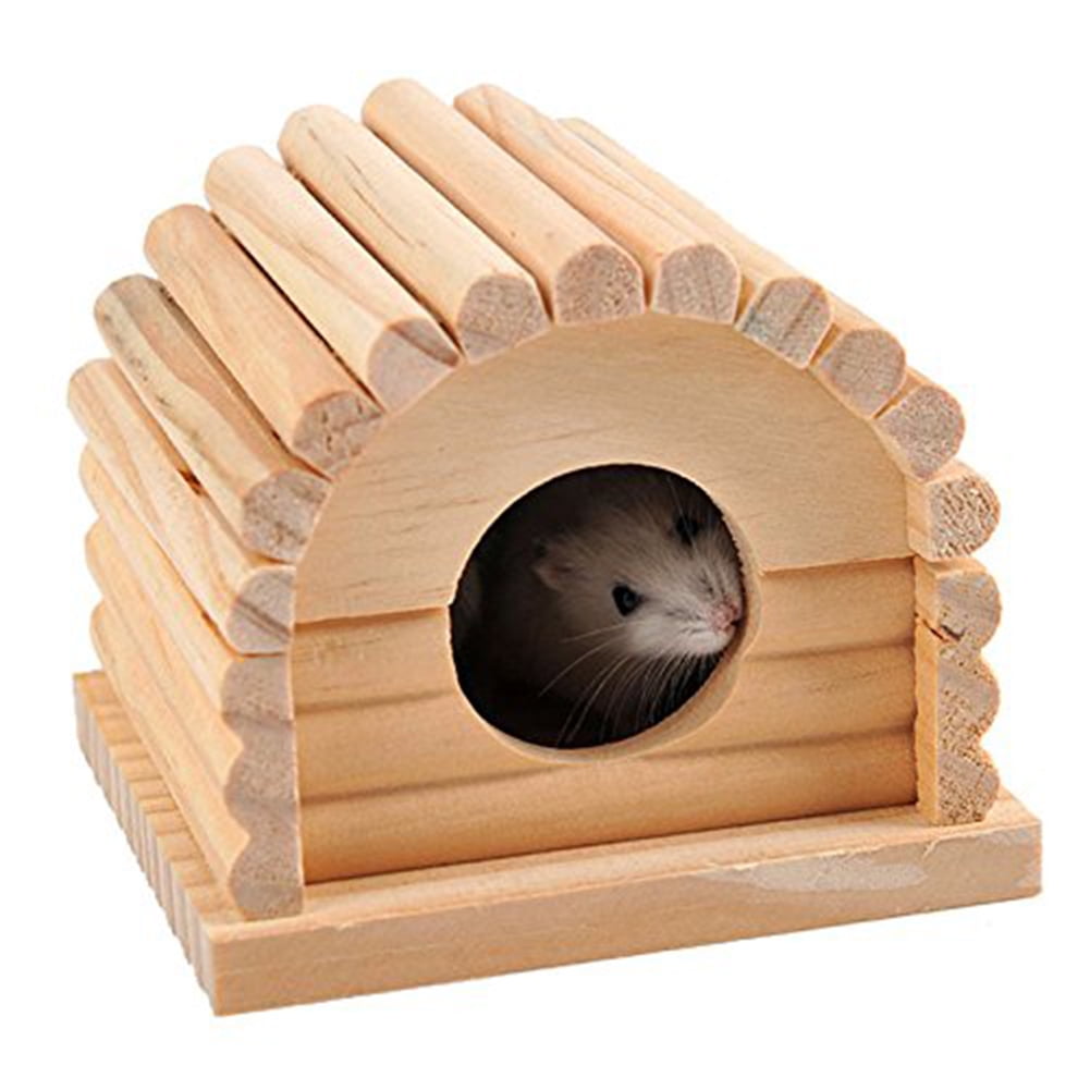 Cute Wooden Hamster House Cages Pink Rat Mouse Exercise Natural Funny Nest Toy 