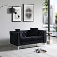 thumbnail image 6 of Miekor Furniture 2 Piece Modern Velvet Living Room Set with Sofa and Loveseat,Jeweled Button Tufted Copper Nails Square Arms Black,4 Pillows Included S00013, 6 of 9