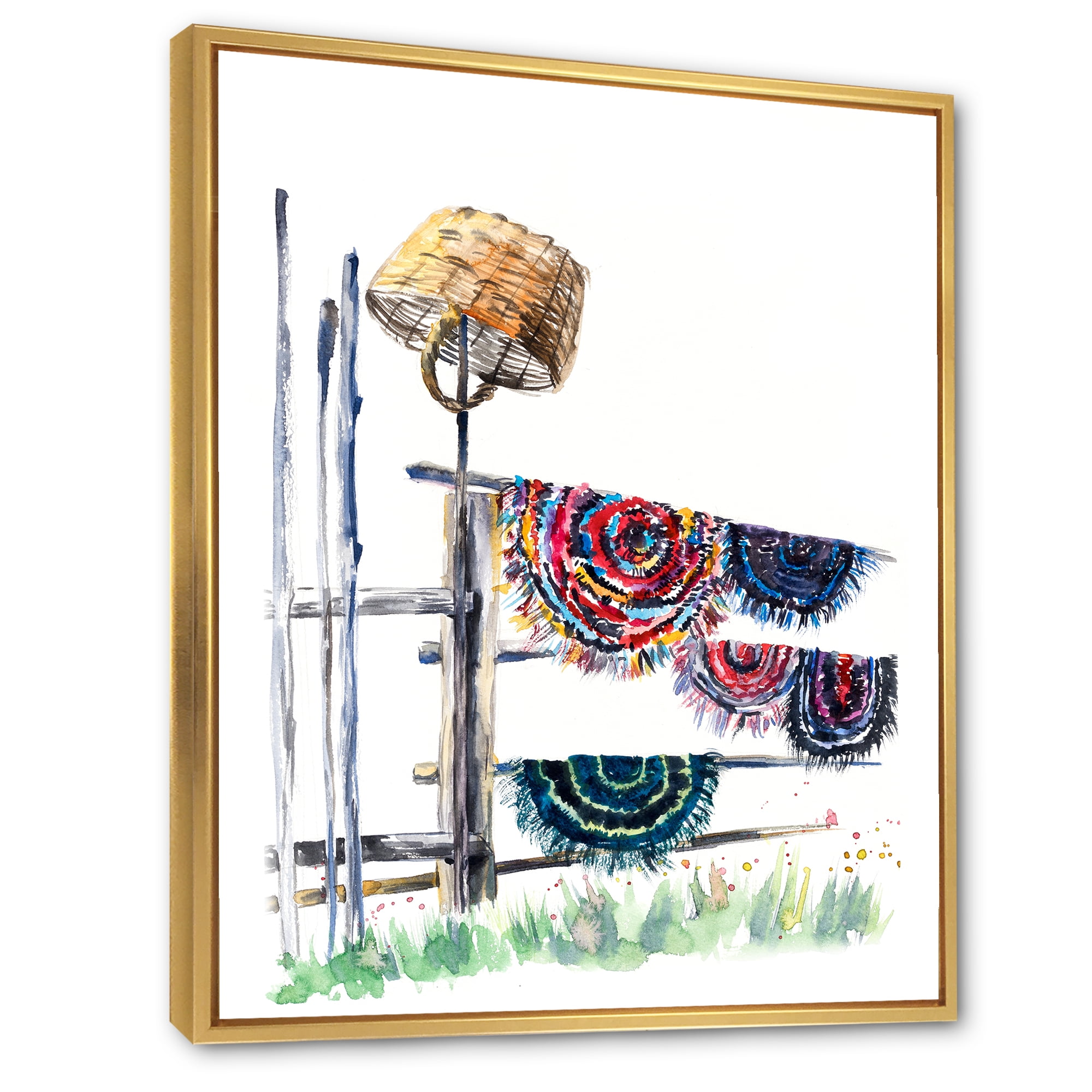 Designart 'Colorful Russian Rugs On Drying Line' Global Framed Canvas Wall Art Print