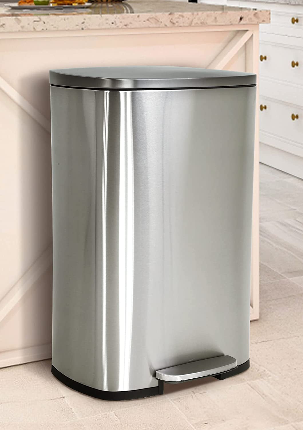 13 Gallon(50L) Trash Can, Fingerprint Proof Stainless Steel Kitchen Garbage  Can with Removable Inner Bucket and Hinged Lids for Home Office