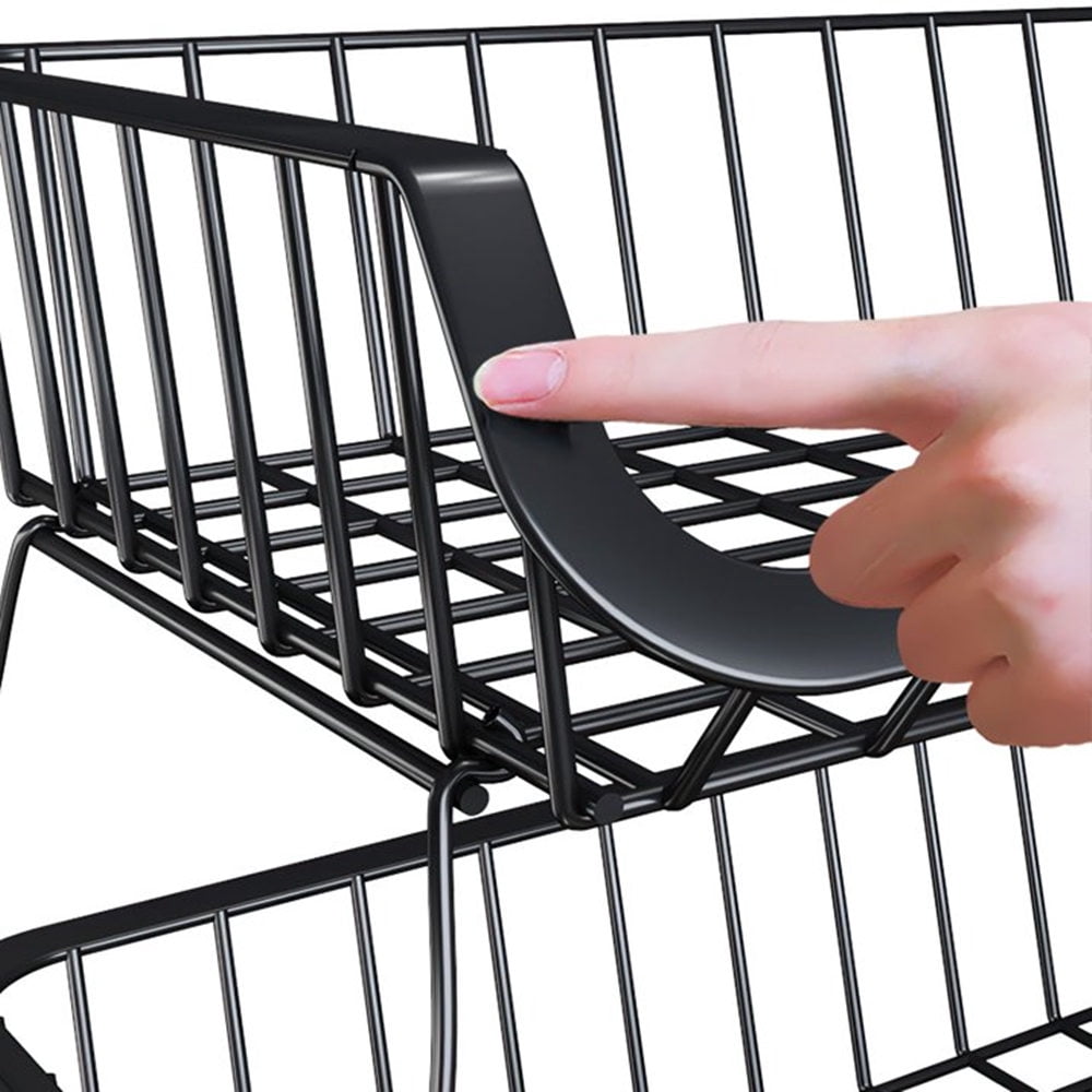 TEAFIRST 3 Tier Basket Cart, Stackable Metal Wire Baskets with Rolling Wheels Storage, Black