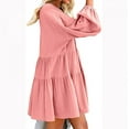thumbnail image 2 of Wirziis Women Summer Dress V-Neck Solid Long Sleeve Casual Loose Flowy Swing Dress, 2 of 5