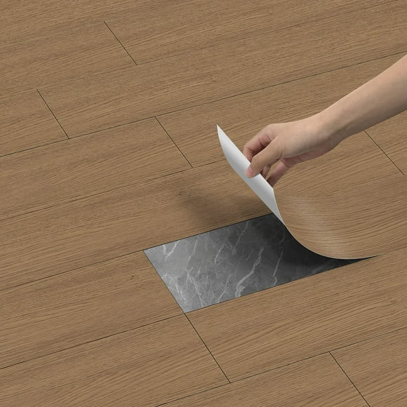 Wood Effect Self Adhesive Floor Tiles, Self Adhesive Gray Vinyl Floor Tiles Wood Waterproof Wear Resistant Look for Bathroom Kitchen 1pcs