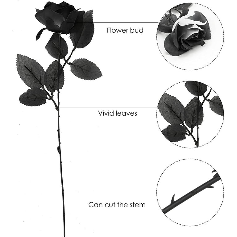 JOHOUSE 30pcs Black Roses, Flowers Faux Roses Single Stem Fake