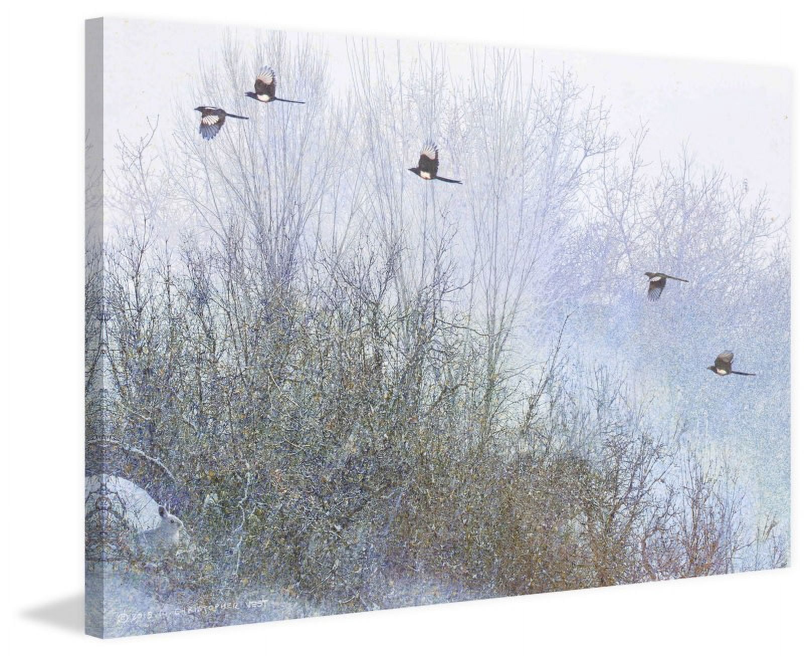 Marmont Hill - "Gray Trees Magpies" by Chris Vest Painting Print on Wrapped Canvas