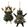 thumbnail image 5 of Dserfhy Christmas Cat in Christmas Tree Acrylic Hanging Ornament 2D Flat Car Rearview Mirror Charm Holiday Gifts for Cat Lovers, 5 of 8