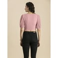 thumbnail image 3 of Moomaya Womens Solid Crop Top, V Neck Puff Sleeves Casual Summer Blouse, 3 of 8