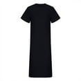 thumbnail image 4 of Arnsht Women's Cotton Linen Maxi Dress T-Shirt Cap Sleeve Crewneck Casual Loose Slit Side Long Beach Vacation Dresses Black M, 4 of 5