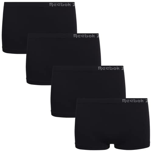 Reebok Girls' Underwear - Seamless Boyshort Panties (4 Pack), Size 12-14,  Black/Black/Black/Black 
