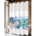 thumbnail image 4 of Blue Coastal No Hook Shower Curtain Waterproof, Bathroom Curtains with Snap in Liners and See Through Top Window, Beach Nautical Starfish Shell Coral Hotel Style Bathtub Curtains Shower 48"Wx72"L, 4 of 8
