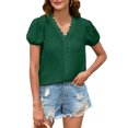 thumbnail image 1 of Blusa de manga corta abombada Jacquard Color liso Blusa con volantes de encaje Camisa para mujer Señora Verano Verde XXL, 1 of 6