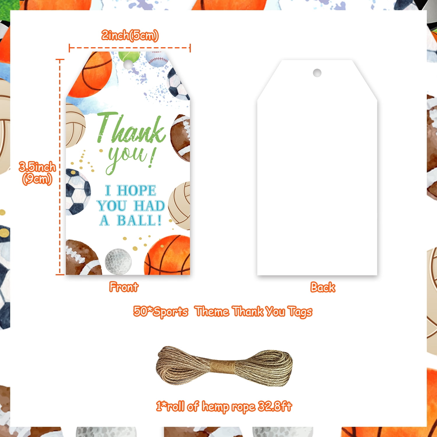 50PCS Sports Theme Thank You Cards Baby Shower or Birthday Party Favor Tags by Creative Converting, Baby Shower Balls Game Themed Birthday Party Supplies