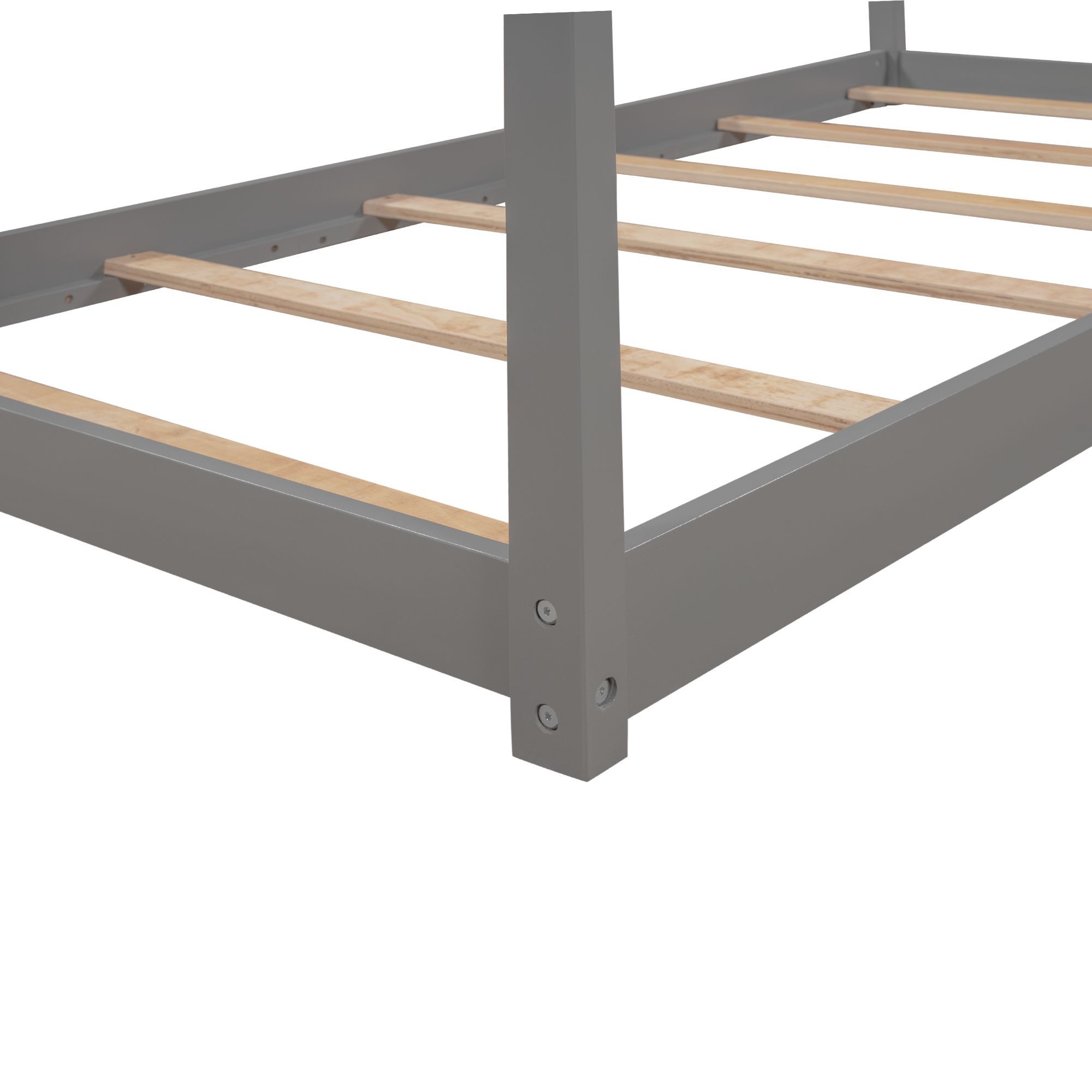 Harper & Bright Designs Twin Size Wooden House Bed with Roof, House Bed Frame Twin Size Floor Bed, Poppy House Wood Bed, Platform Bed, Can Be Decorated for Girls, Boys, Gray