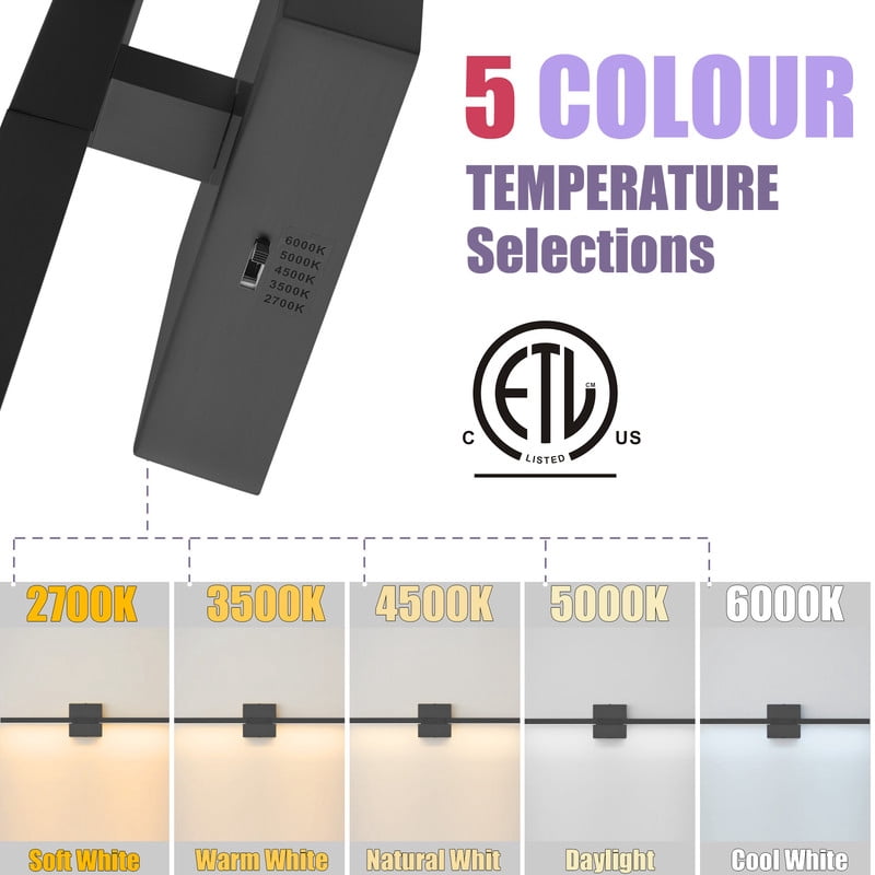 Deyidn 31.5 Inch Black LED Wall Sconce, 24W Dimmable Vanity Light with 5 Color Temperatures for Bathroom Mirror, Bedroom & Hallway