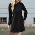 thumbnail image 2 of Ediodpoh Ladies Autumn Winter Dresses in 2025 Versatile Textured Round Neck Long Sleeved Sweater Dresses for Skirts Black M, 2 of 5