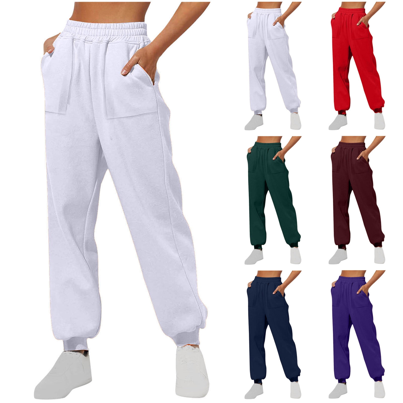 JURANMO Casual Loose Jogger Pants for Women Solid Color Baggy Sweatpants High Waist Elastic Ankle Athletic Pants for Workout Fitness Lightning Deals Purple L Walmart